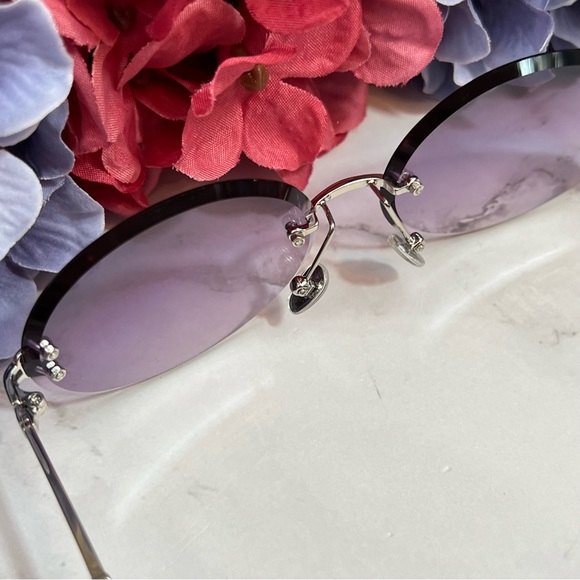 KINGSEVEN Retro Purple Gradient Oval Rimless Sunglasses - Picture 10 of 16
